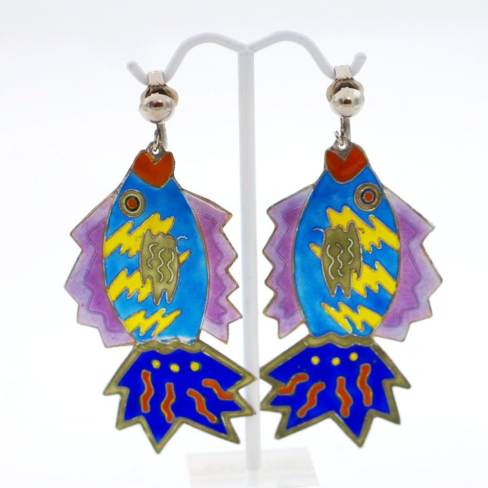 Zarah 925 Sterling Silver Enamel Vintage Colorful Fish Clip On Earrings